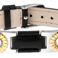 Sabona Black Leather Gem Duet Magnetic Bracelet