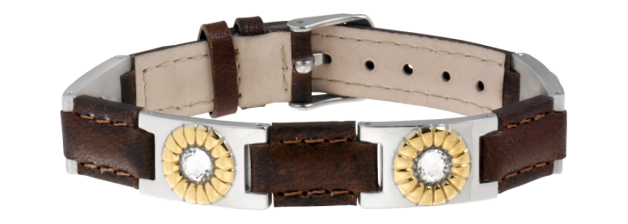 Sabona Brown Leather Gem Duet Magnetic Bracelet