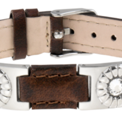 Sabona Brown Leather Gem Stainless Magnetic Bracelet